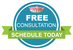 A graphic encouraging you to schedule your free denture consultation appointment today